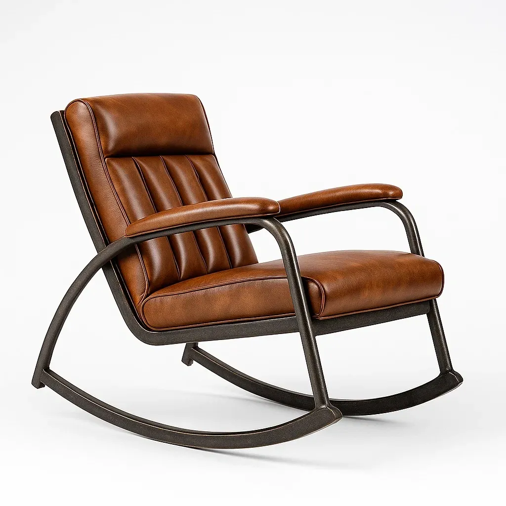 Sedia a dondolo in metallo e pelle sintetica marrone-CASALIQ