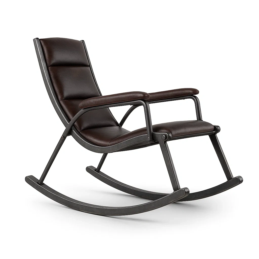 Sedia a dondolo in metallo e pelle marrone scuro-CASALIQ