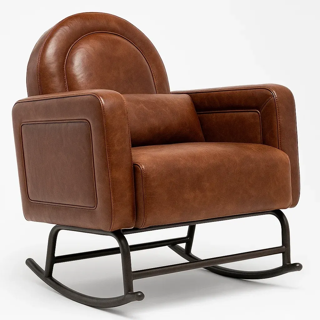 Sedia a dondolo in pelle sintetica con struttura in metallo marrone-CASALIQ