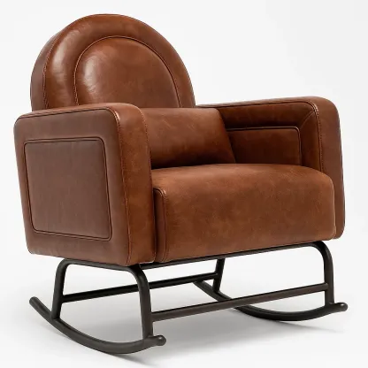 Sedia a dondolo in pelle sintetica con struttura in metallo marrone-CASALIQ