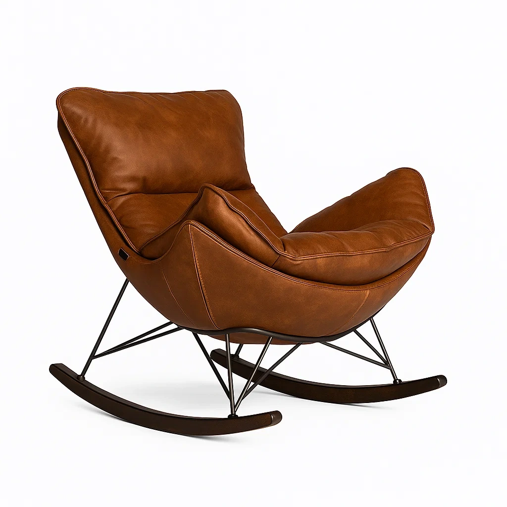 Sedia a dondolo in pelle sintetica marrone metallo 90x75x105 cm-CASALIQ