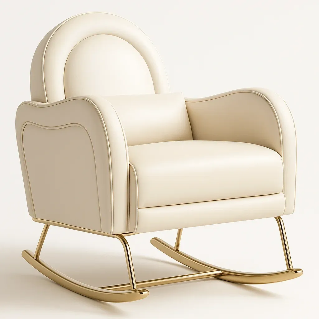 Sedia a dondolo in pelle sintetica con struttura in metallo dorato crema-CASALIQ
