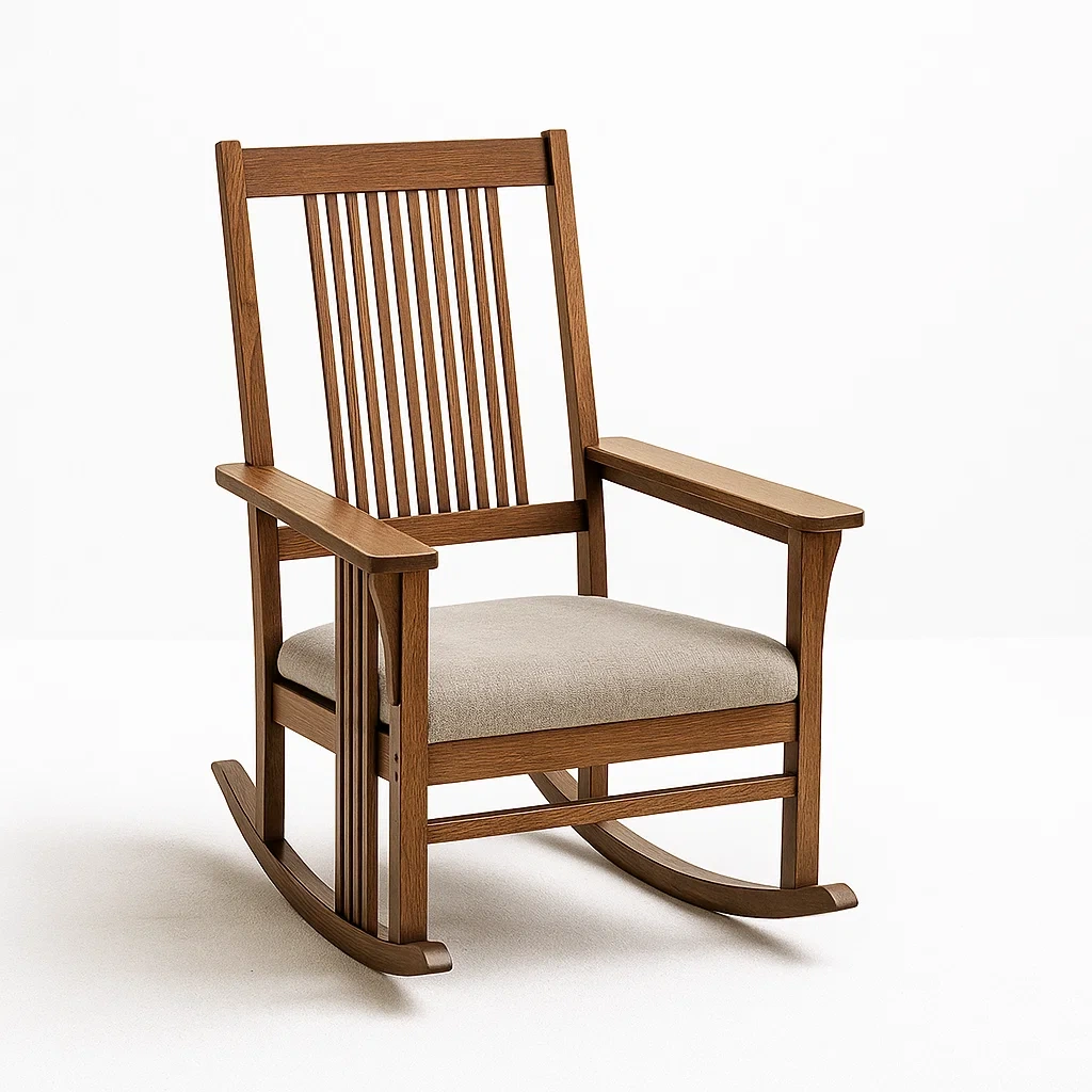 Sedia a dondolo in legno con seduta in poliestere beige-CASALIQ