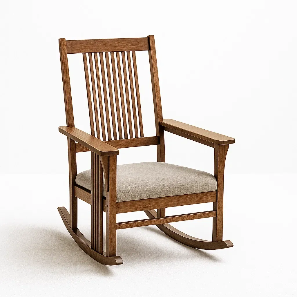 Sedia a dondolo in legno con seduta in poliestere beige-CASALIQ