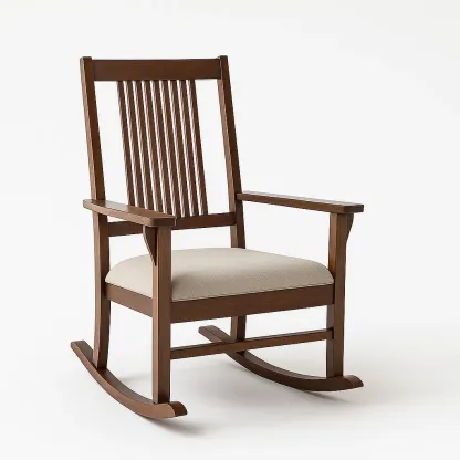 Sedia a dondolo in legno con cuscino in poliestere beige-CASALIQ