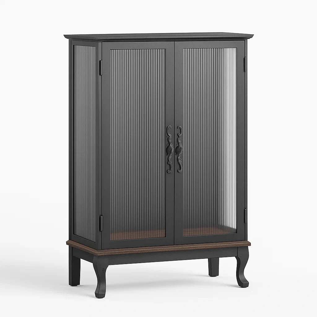 Vetrina in metallo con ante in vetro rigato temperato nero 90x40x140 cm-CASALIQ