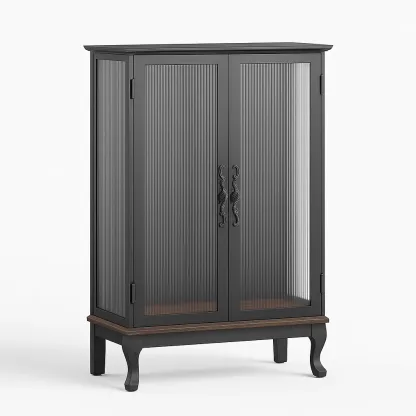 Vetrina in metallo con ante in vetro rigato temperato nero 90x40x140 cm-CASALIQ