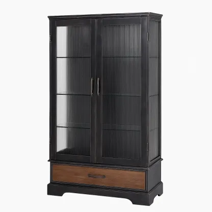 Vetrina doppia con ante in vetro metallo e legno nero/marrone-CASALIQ