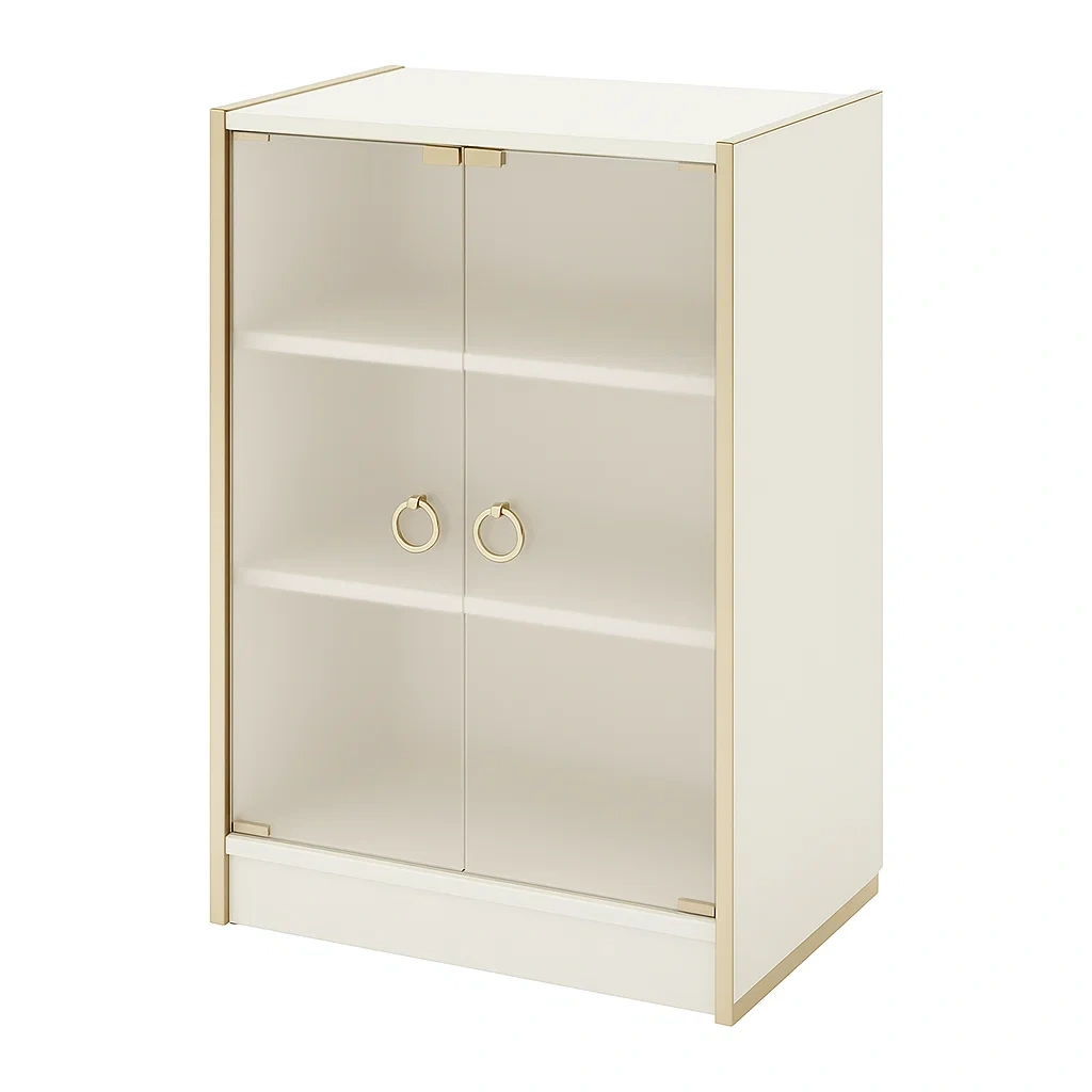 Vetrina in mdf e acciaio bianco con due ante e ripiani 80x40x110 cm-CASALIQ