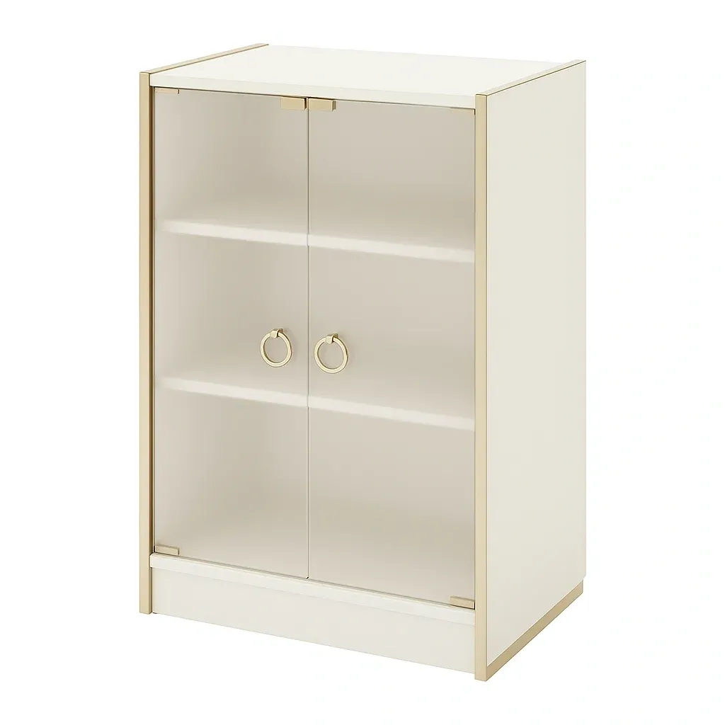 Vetrina in mdf e acciaio bianco con due ante e ripiani 80x40x110 cm-CASALIQ