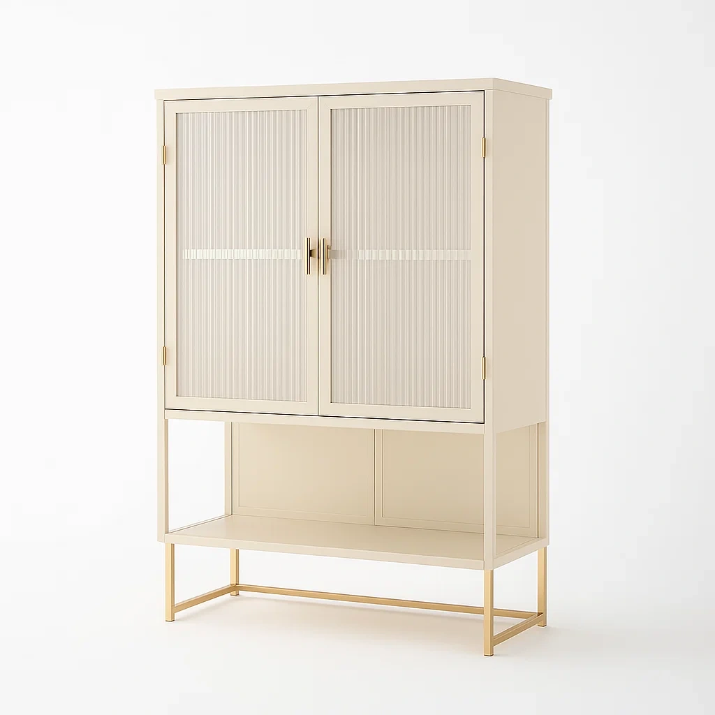 Vetrina in mdf con ante in vetro temperato e base in metallo beige 180 cm-CASALIQ