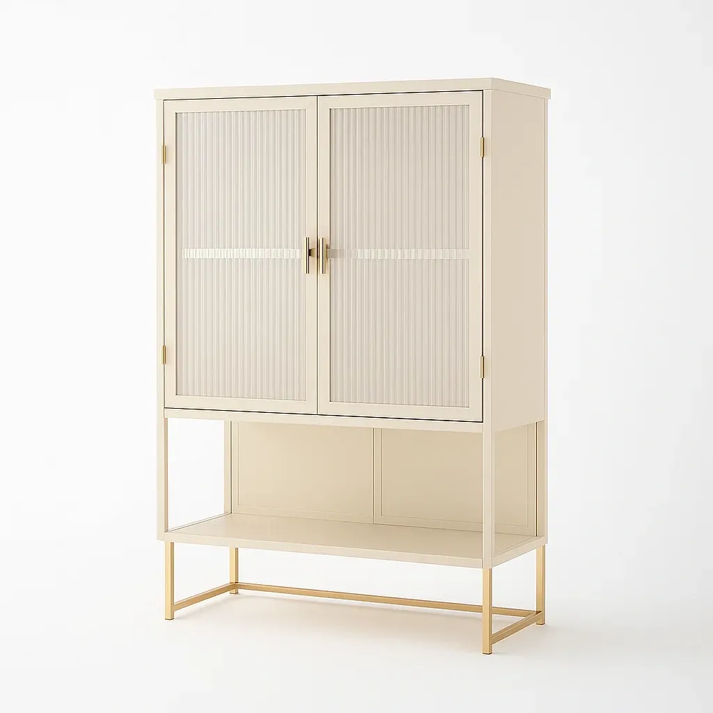 Vetrina in mdf con ante in vetro temperato e base in metallo beige 180 cm-CASALIQ