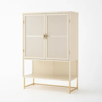 Vetrina in mdf con ante in vetro temperato e base in metallo beige 180 cm-CASALIQ