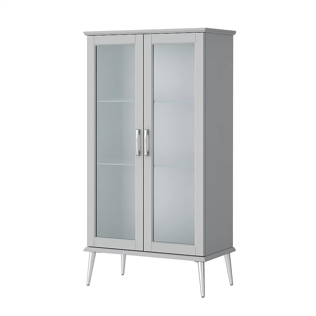 Vetrina rettangolare grigia con ante in vetro e ripiani regolabili-CASALIQ