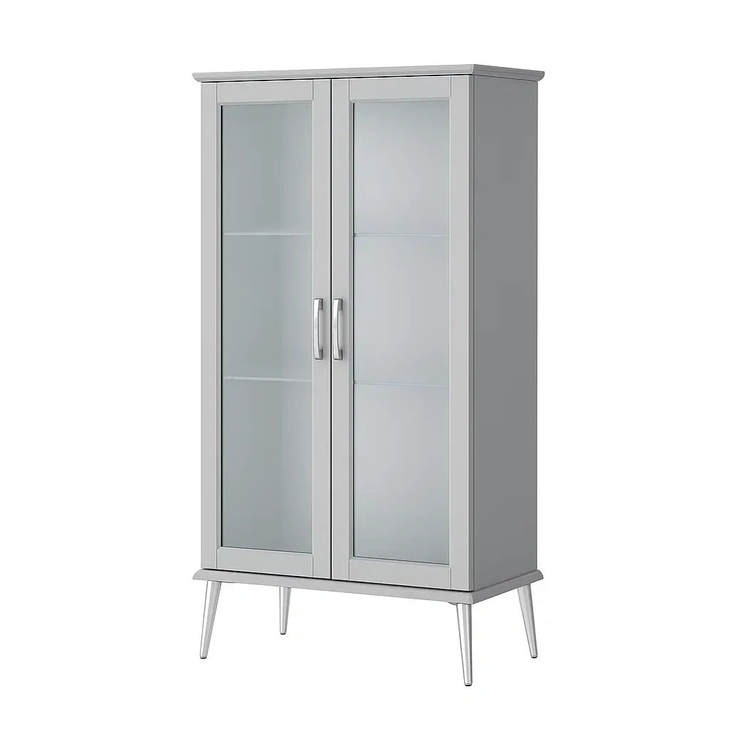 Vetrina rettangolare grigia con ante in vetro e ripiani regolabili-CASALIQ