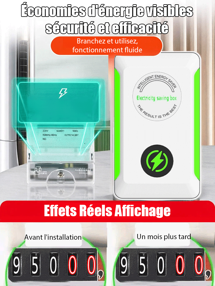 Pas d'électricien, pas d'installation, pas d'abonnement – 100% Plug & Play ! Économiseur d'énergie efficace 【économise 86% d'électricité】