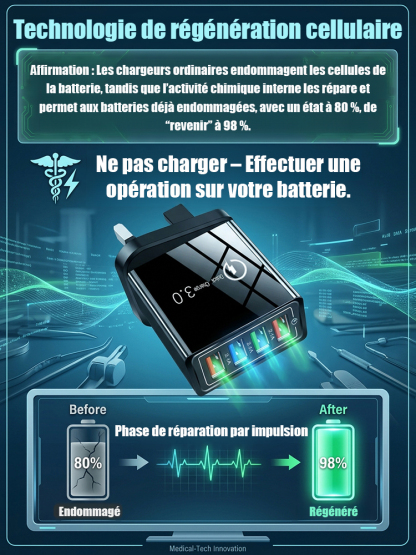 【Améliorer l'autonomie du téléphone】Chargeur de voyage à quatre ports
