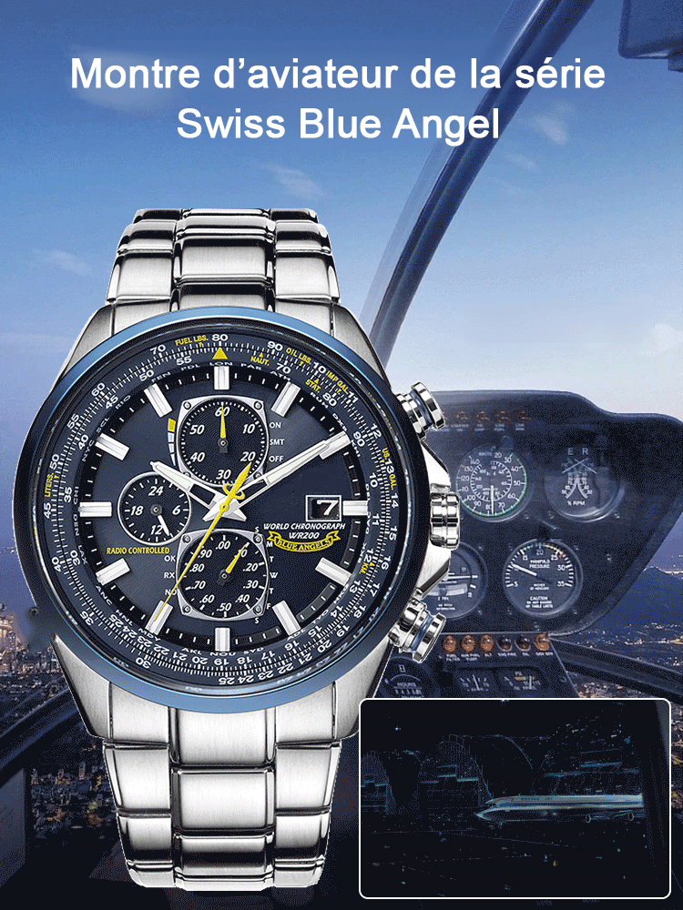 Montre pilote à mouvement à quartz à trois yeux et six aiguilles Blue Angel 🔥 Strictement Limité : Seulement 1000 Pièces Disponibles