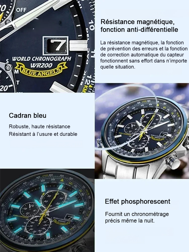 Montre pilote à mouvement à quartz à trois yeux et six aiguilles Blue Angel 🔥 Strictement Limité : Seulement 1000 Pièces Disponibles