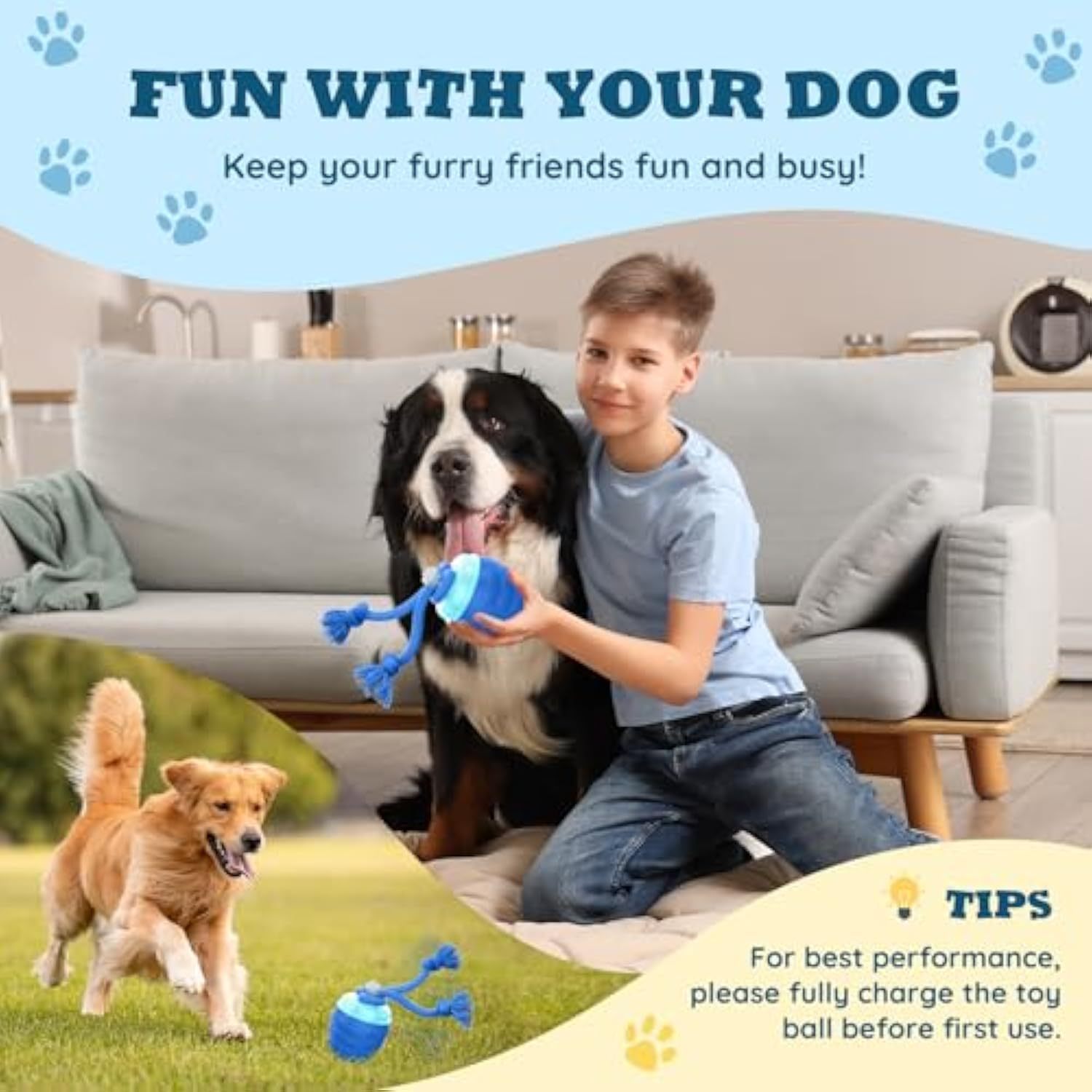 Interactive Dog Toys - 2025 Upgraded Motion Activated Balls for Medium/Large Dogs