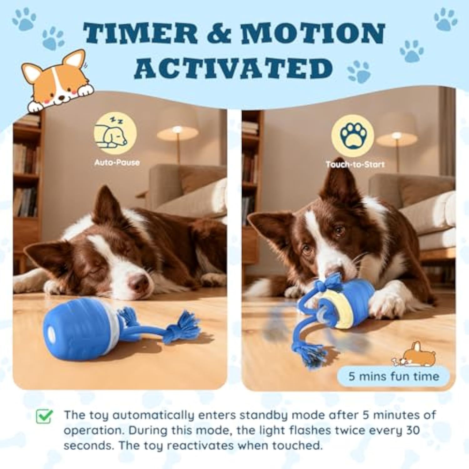 Interactive Dog Toys - 2025 Upgraded Motion Activated Balls for Medium/Large Dogs