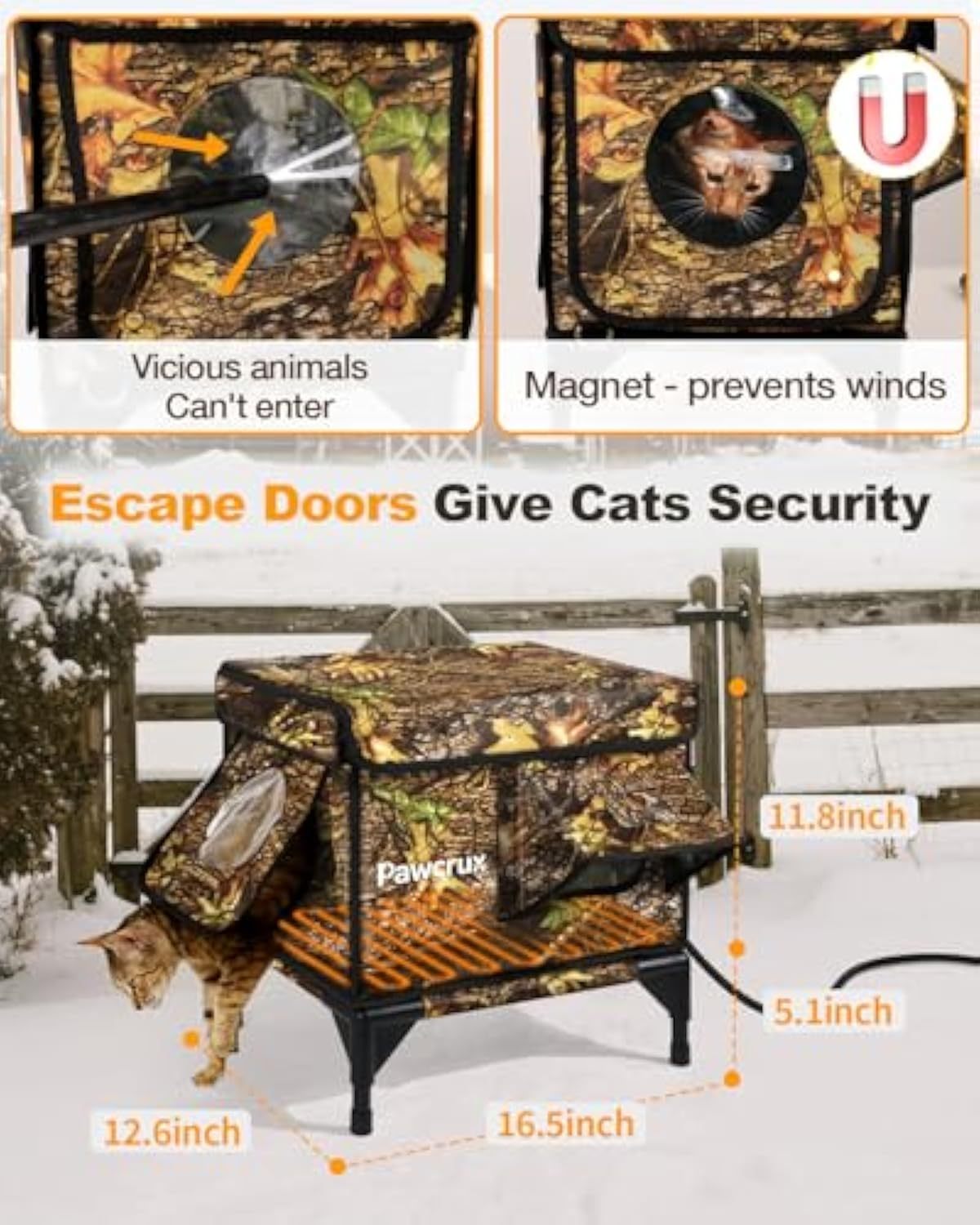 Weatherproof Heated Cat House for Outdoor in Winter