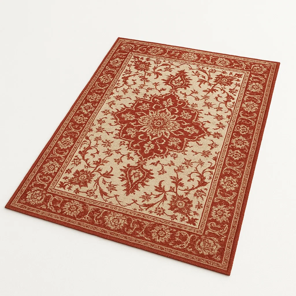 Tappeto in polipropilene rosso e beige