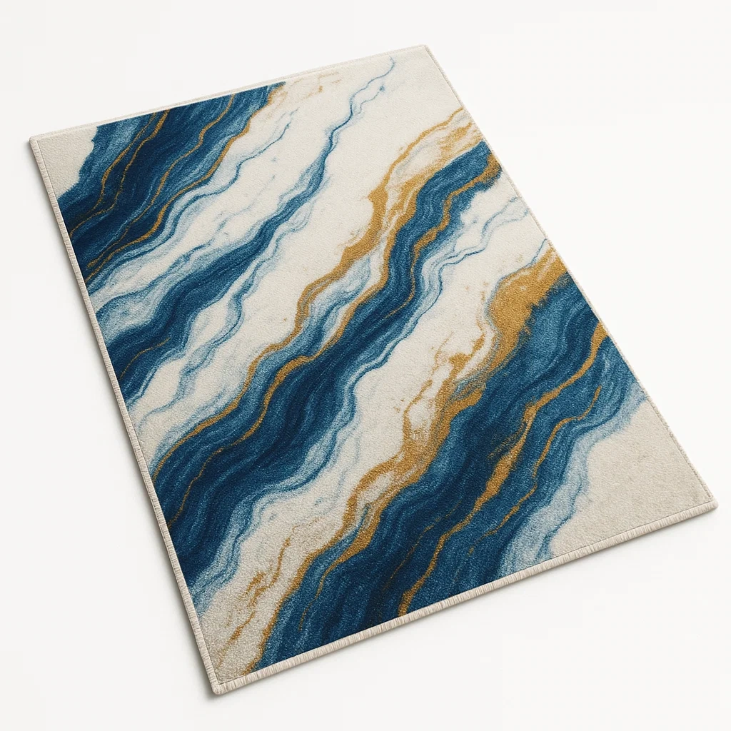 Tappeto in poliestere blu e oro