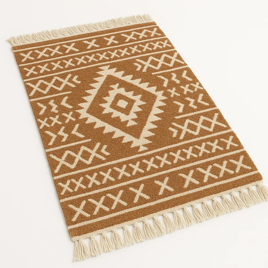 Tappeto in cotone e lana con motivo geometrico