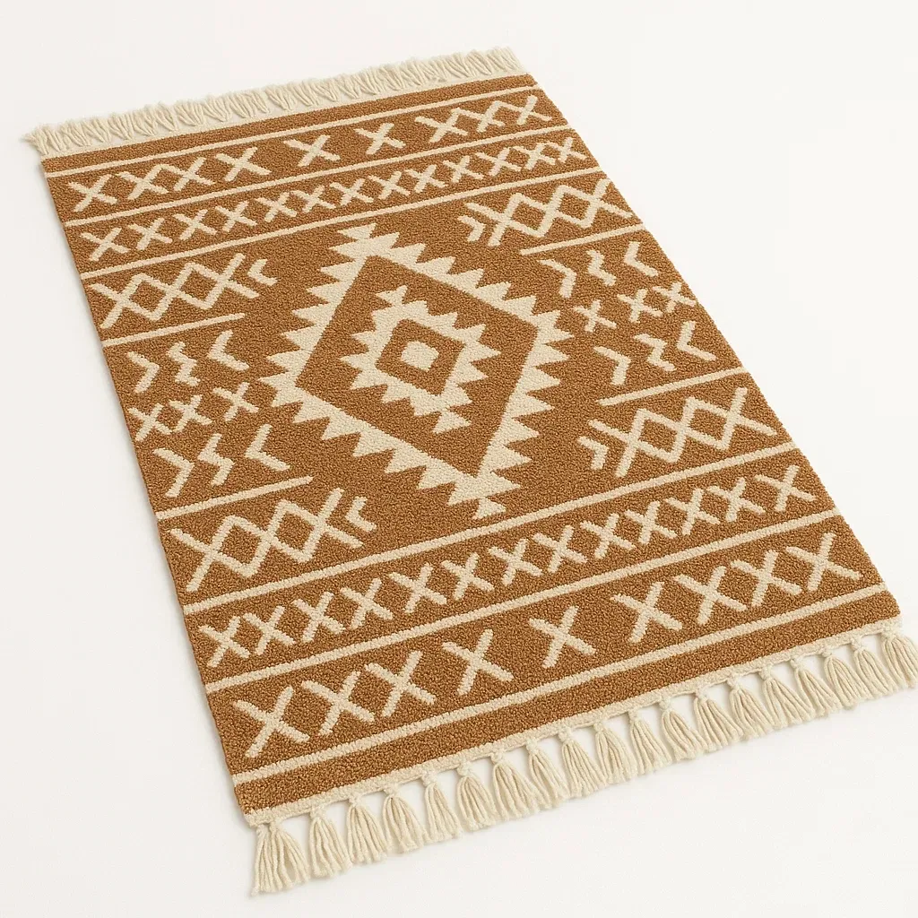 Tappeto in cotone e lana con motivo geometrico