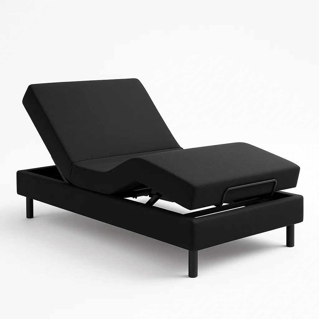 Letto regolabile in tessuto e acciaio nero con funzione elettrica