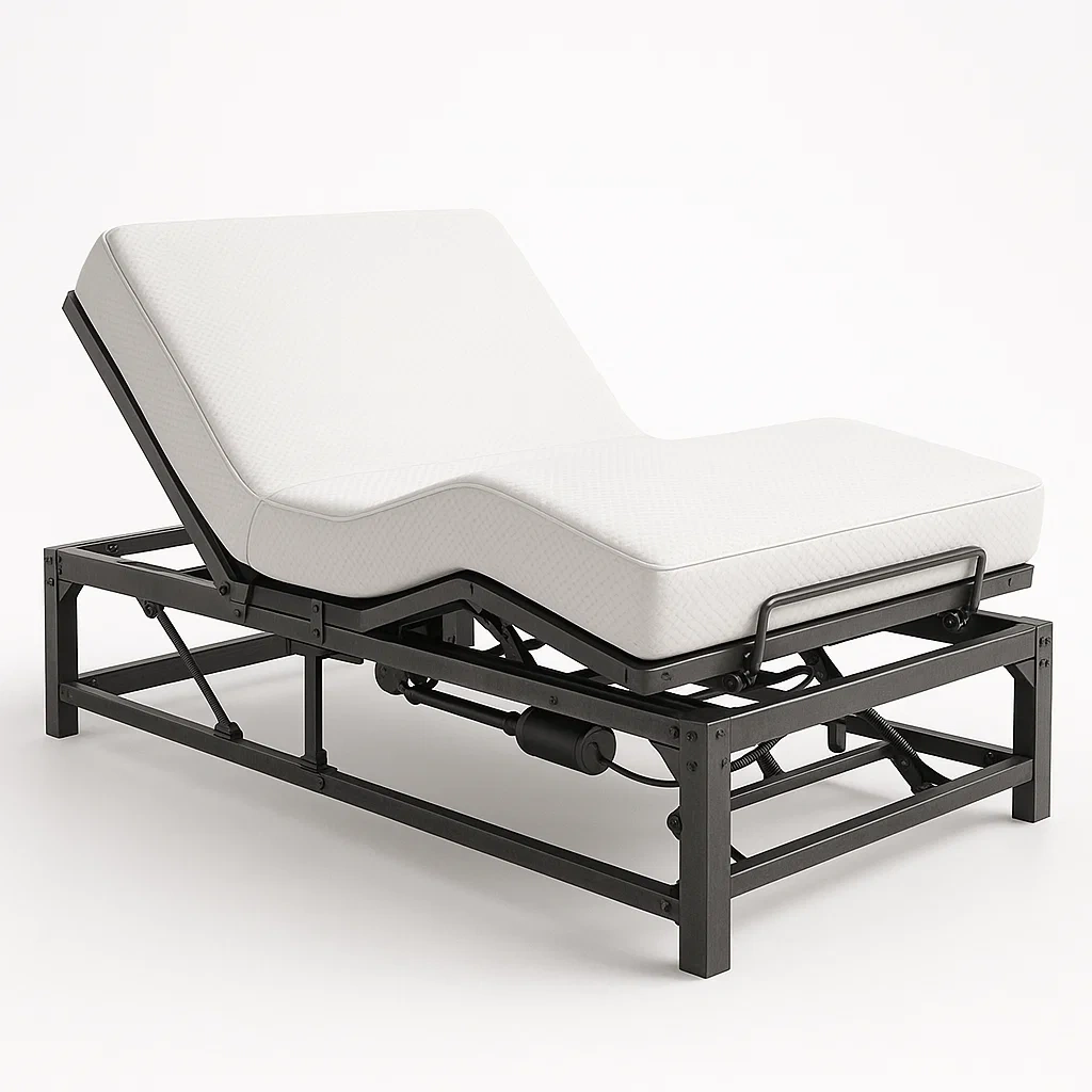 Letto regolabile in acciaio e tessuto bianco con funzione elettrica