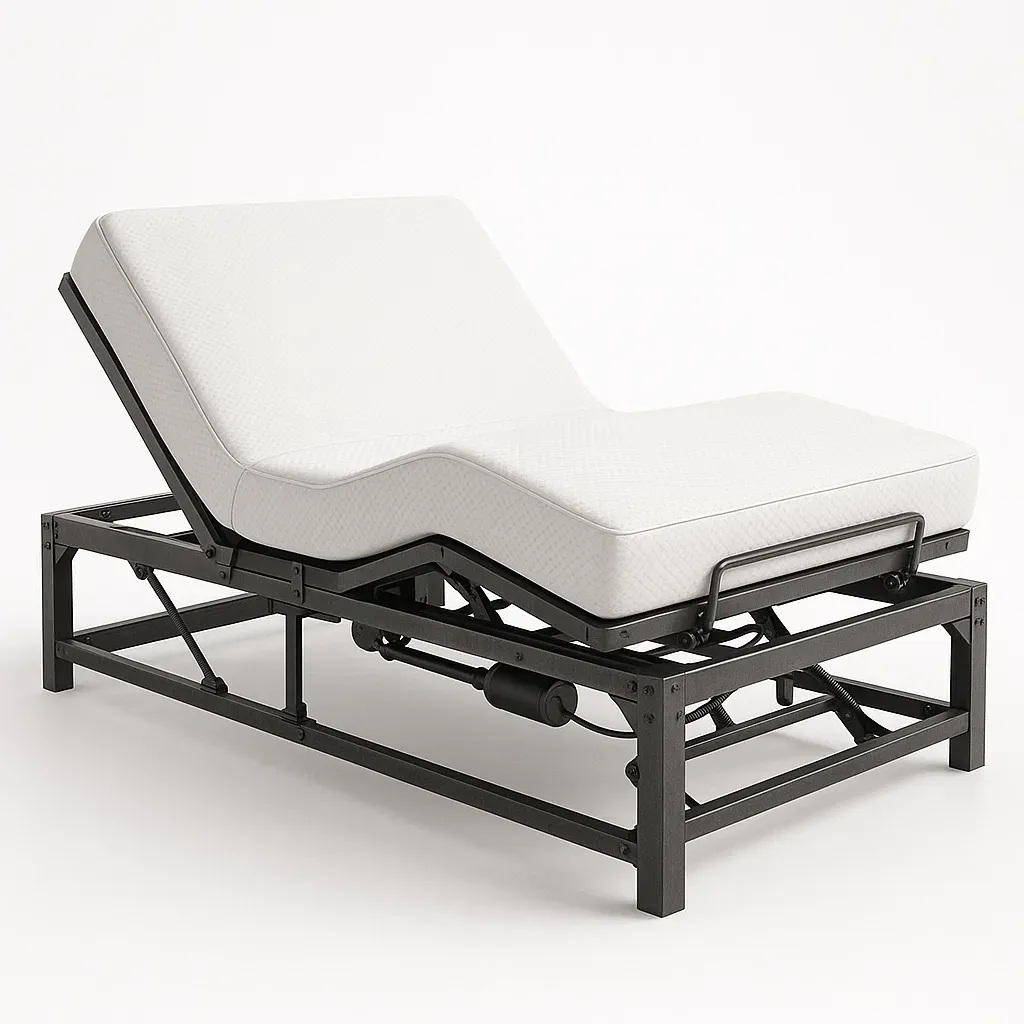 Letto regolabile in acciaio e tessuto bianco con funzione elettrica