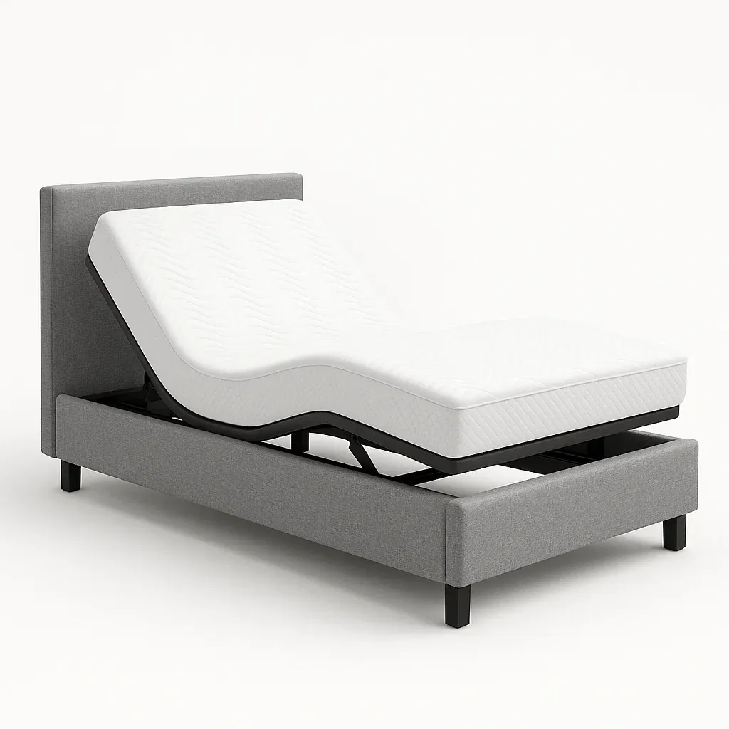 Letto regolabile in acciaio e tessuto con materasso in schiuma