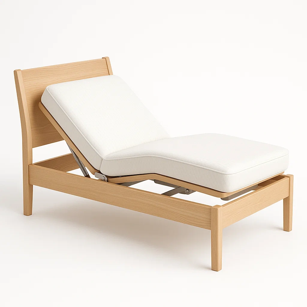 Letto regolabile in legno massello con tessuto bianco