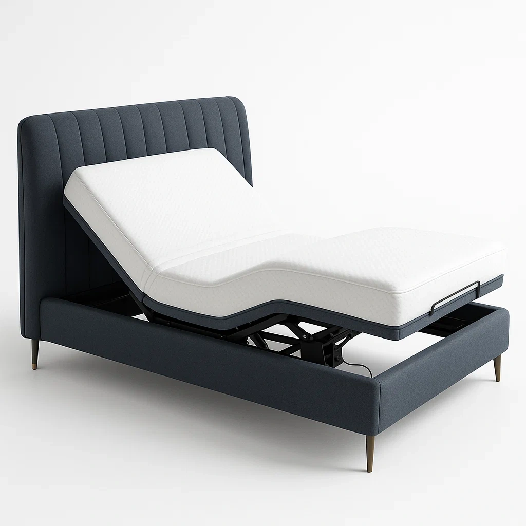 Letto regolabile in tessuto Grigio scuro/Bianco con struttura in metallo