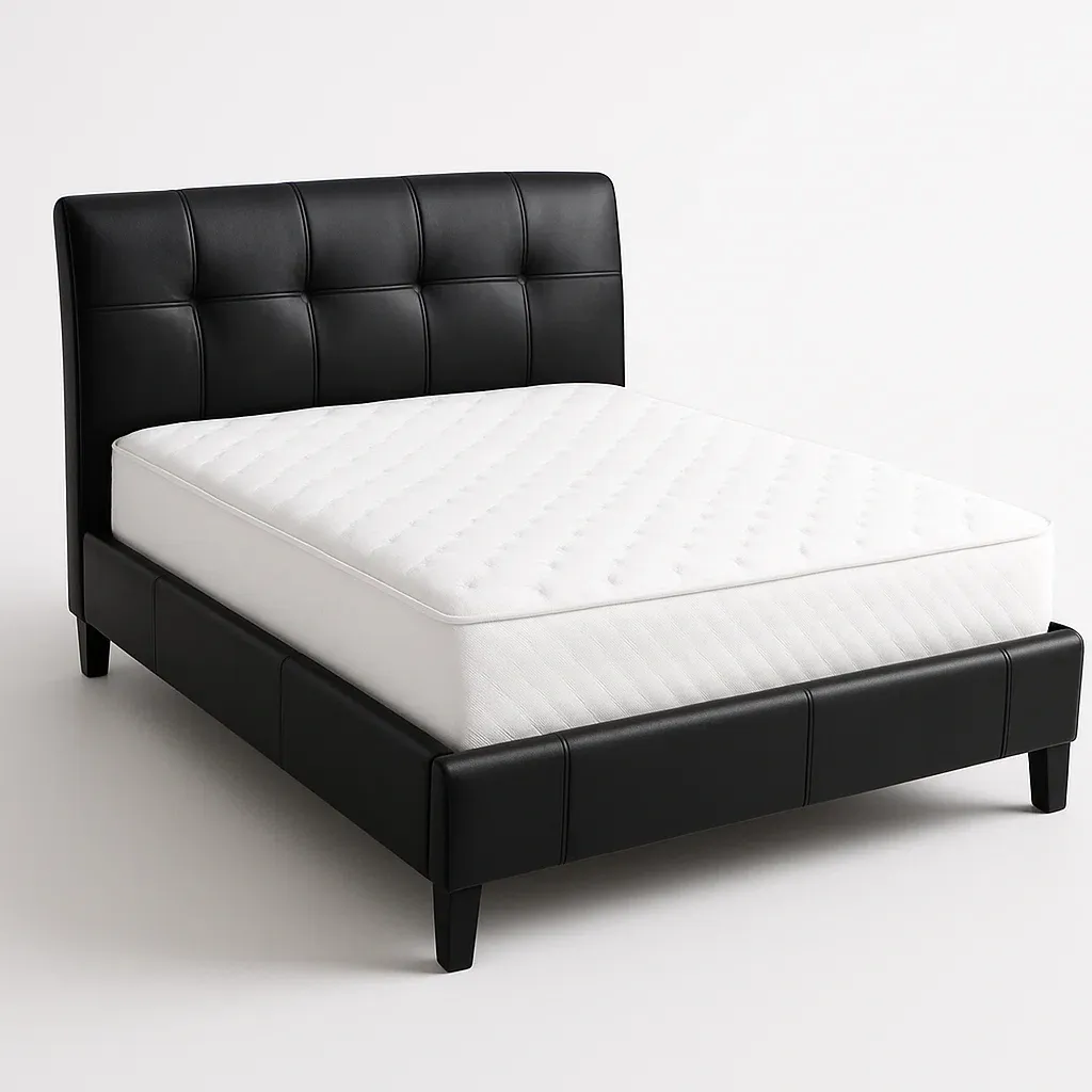 Struttura letto in pelle sintetica nera con materasso