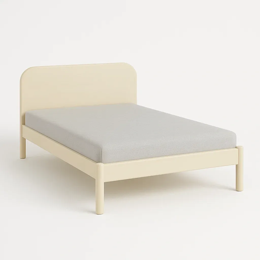 Struttura letto in legno con materasso grigio