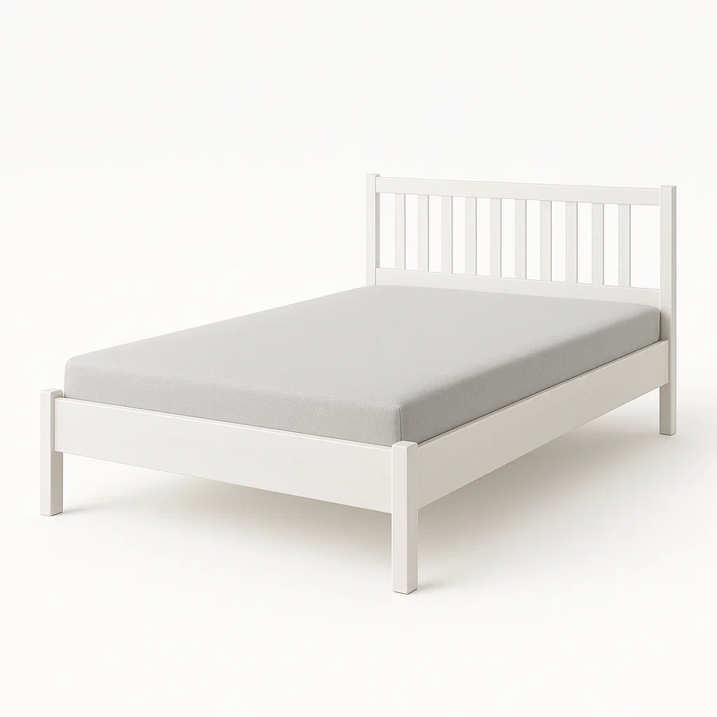 Struttura letto in legno massello bianco con materasso