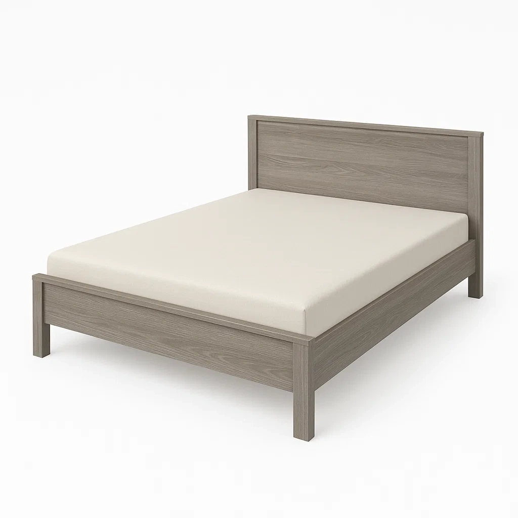 Struttura letto in legno rovere grigio chiaro con materasso in cotone bianco crema