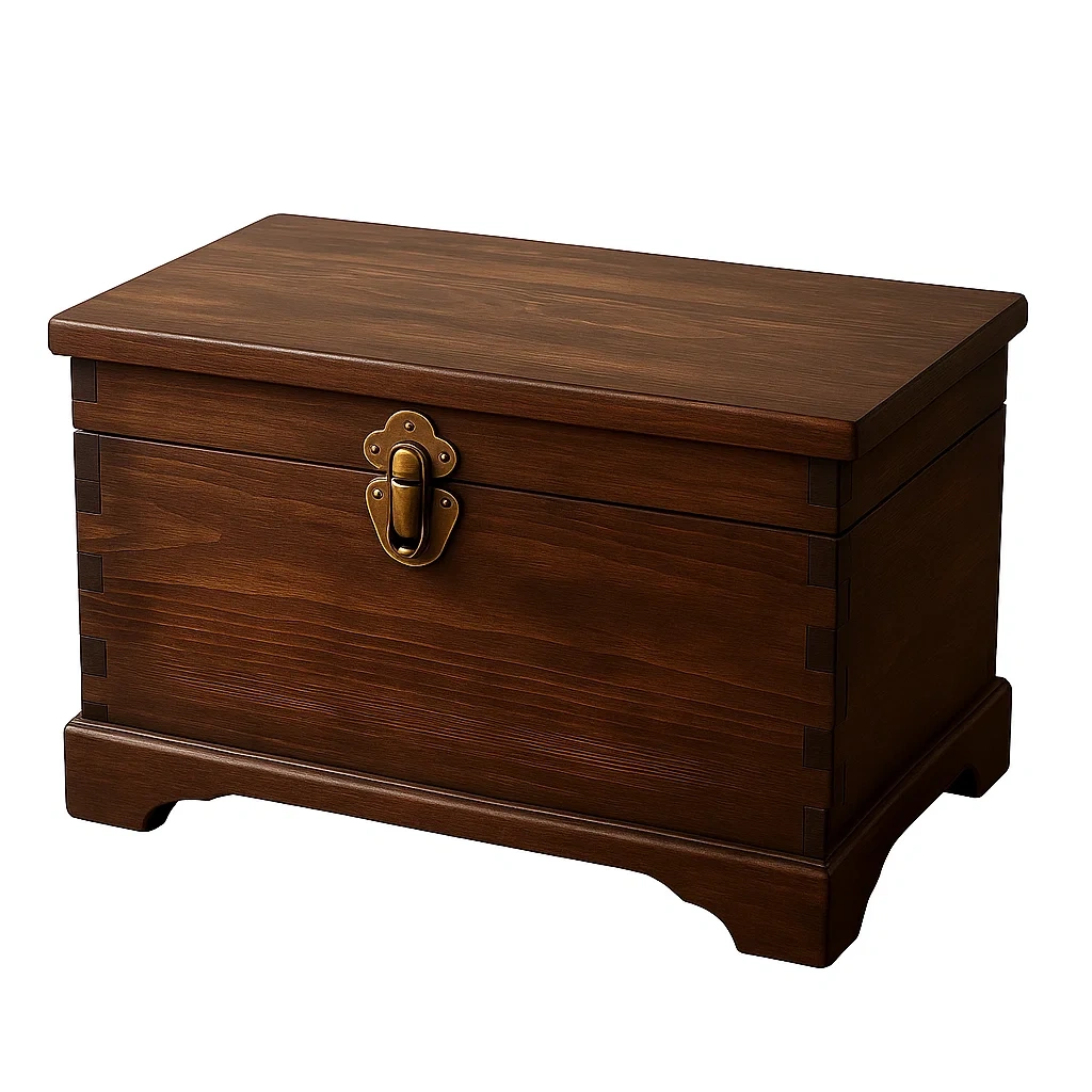 Contenitore portaoggetti in legno massello marrone con serratura 80×40×50 cm