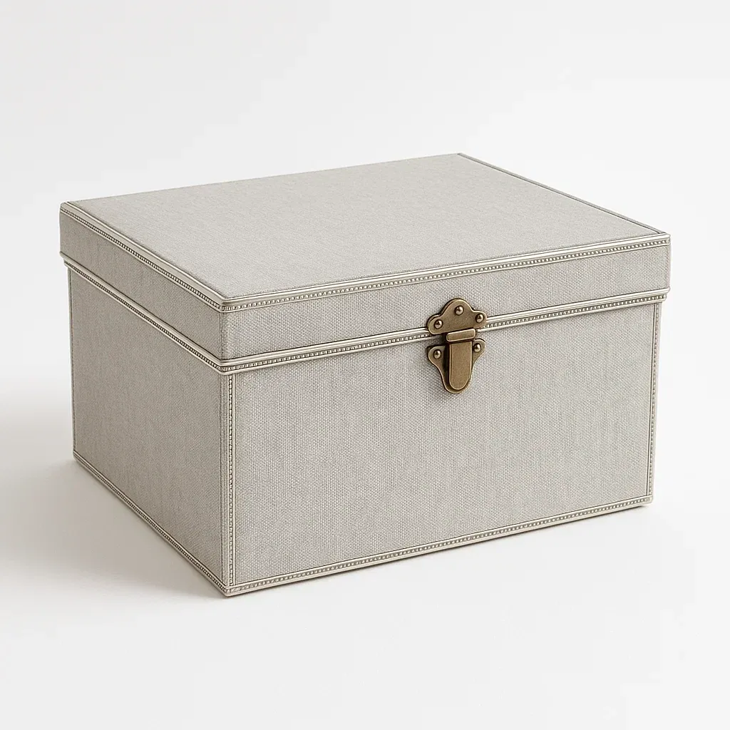 Contenitore portaoggetti in tessuto beige con serratura in metallo 30×20×15 cm