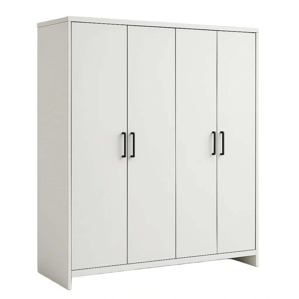 Guardaroba in legno bianco con maniglie in metallo 4 ante