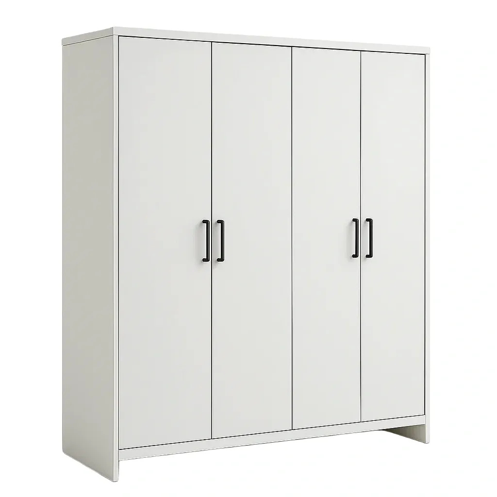 Guardaroba in legno bianco con maniglie in metallo 4 ante