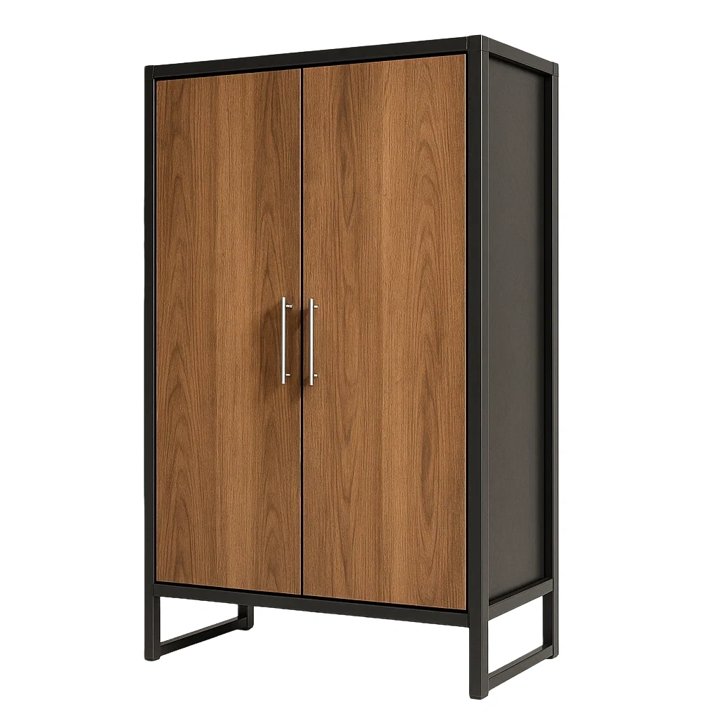 Guardaroba in legno e metallo marrone e nero 180×90×45 cm