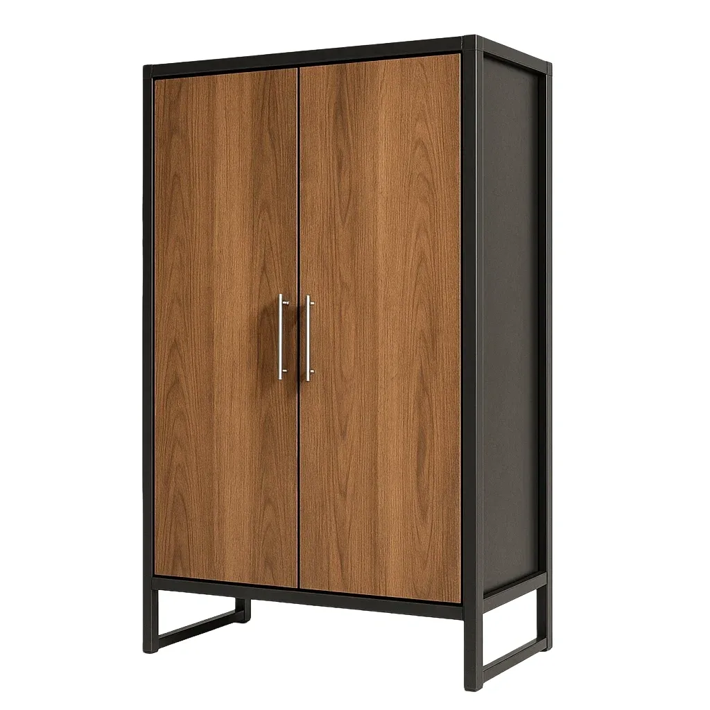 Guardaroba in legno e metallo marrone e nero 180×90×45 cm