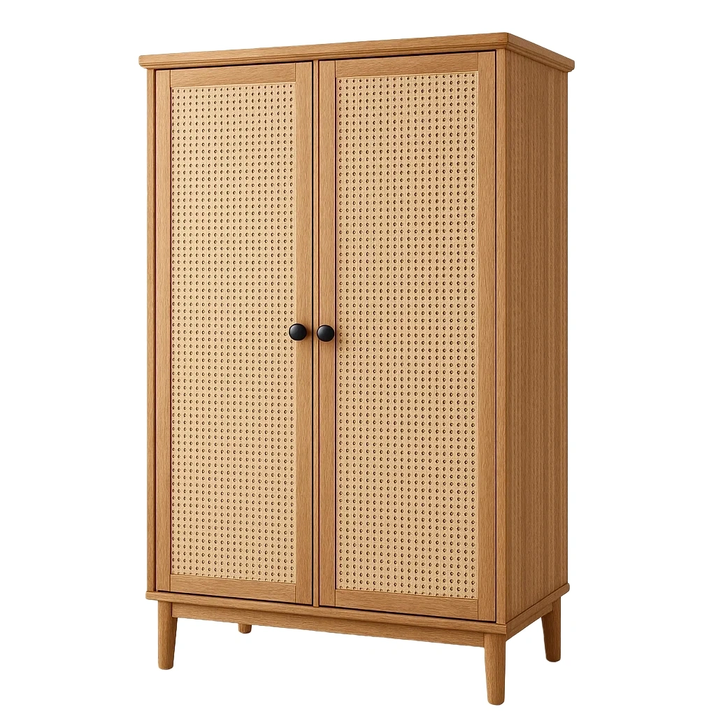 Guardaroba in legno con ante in rattan 180×90×50 cm