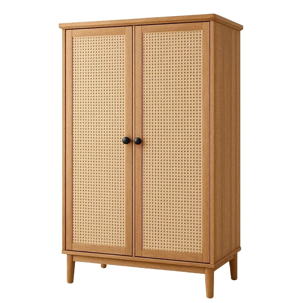 Guardaroba in legno con ante in rattan 180×90×50 cm