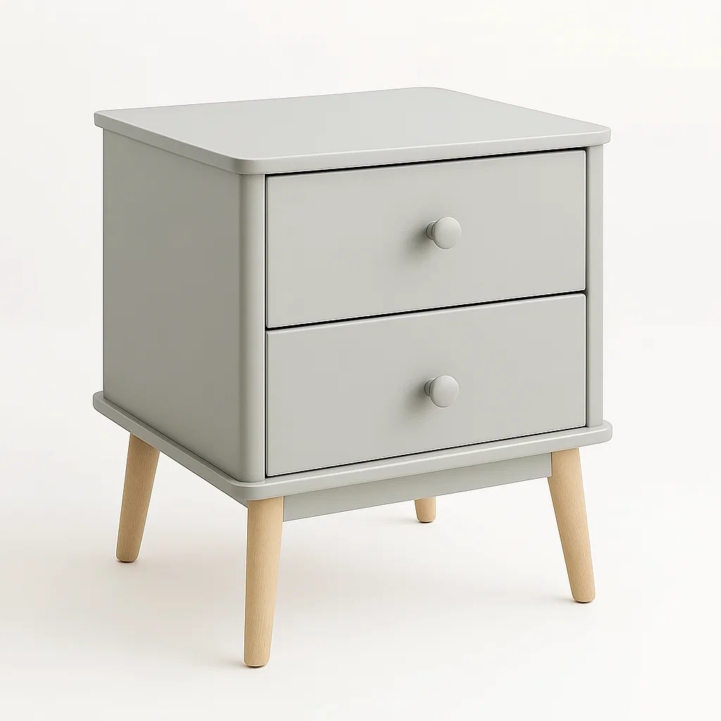 Comodino a due cassetti in MDF e legno grigio 45×40×35 cm