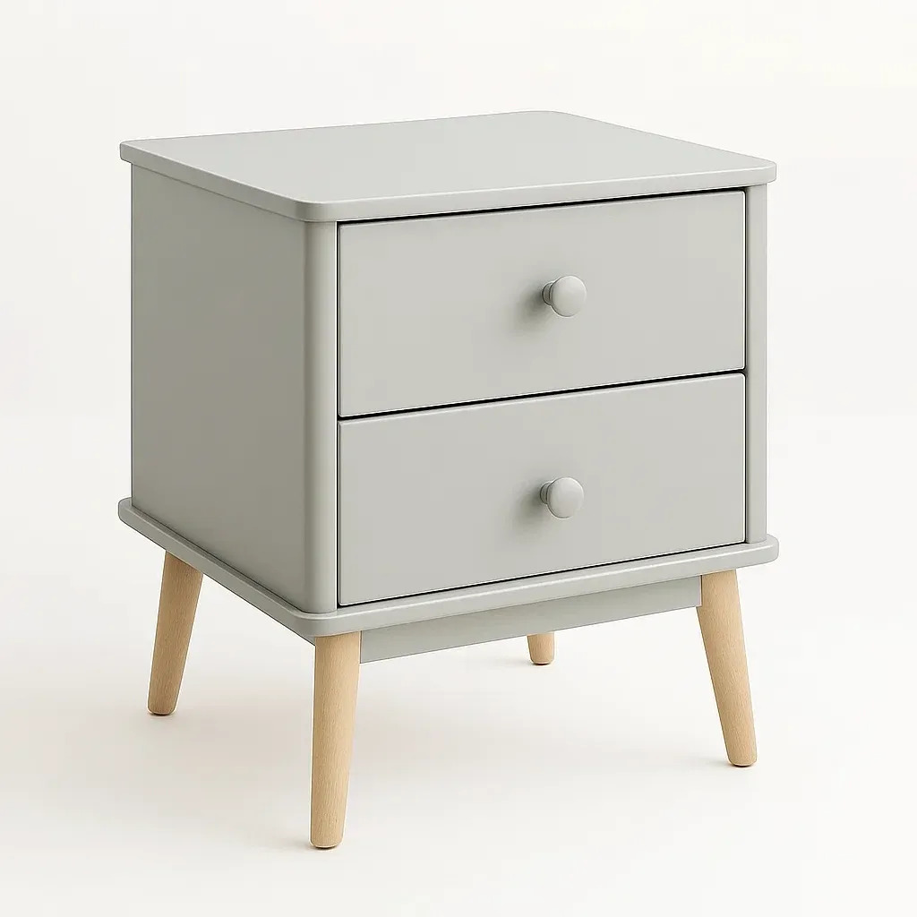 Comodino a due cassetti in MDF e legno grigio 45×40×35 cm